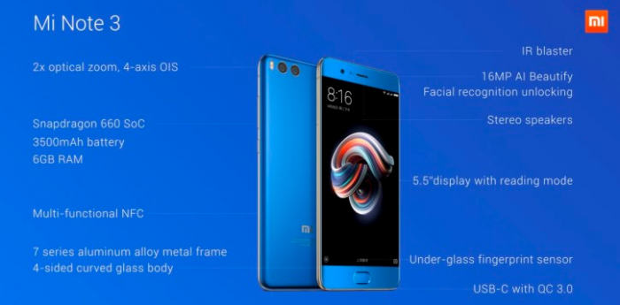 Официально представлен Xiaomi Mi Note 3
